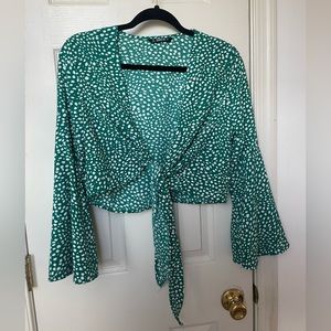 SHEIN green tie top with white speckles